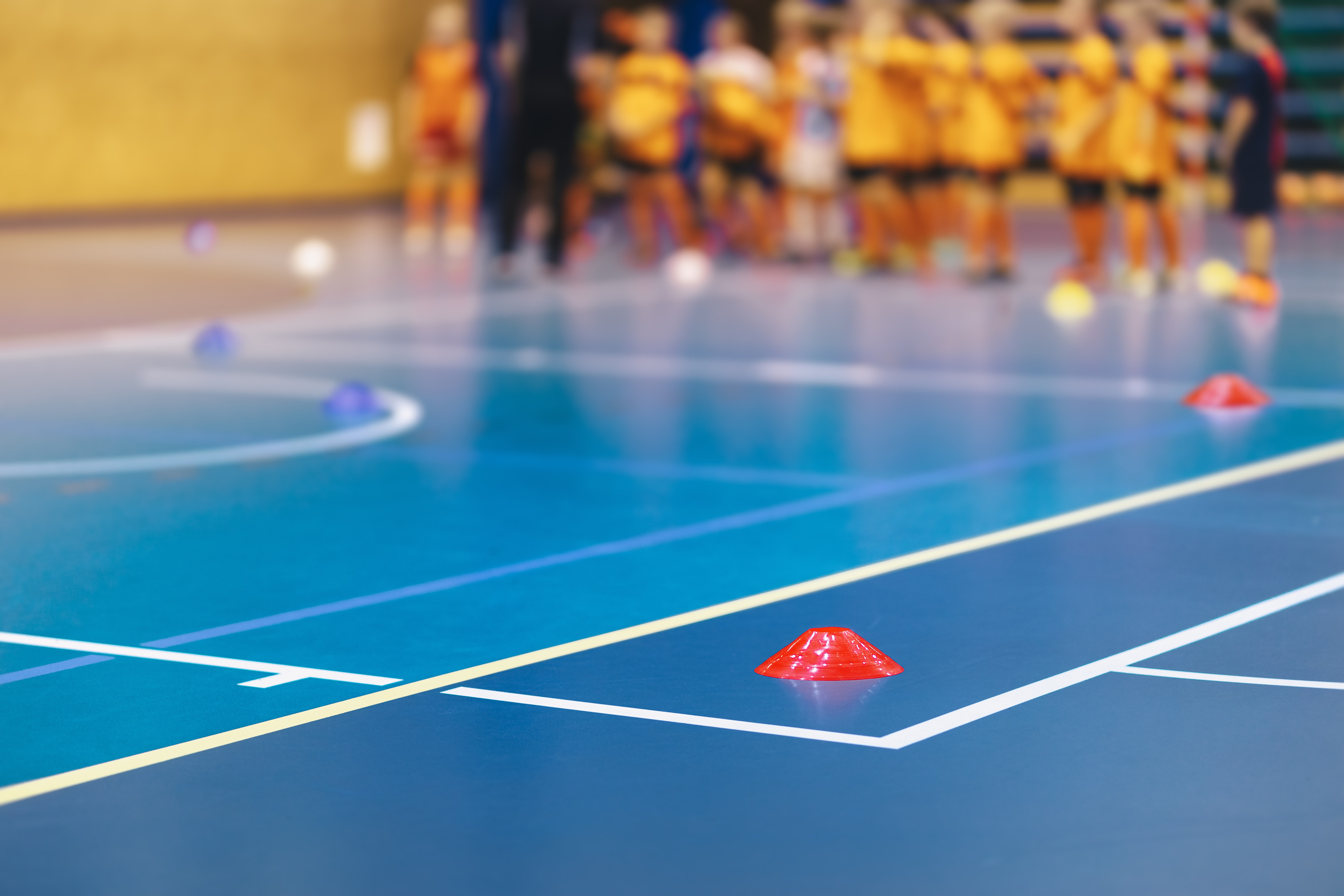 Indoor Soccer Class. Children on Physical Education Class 